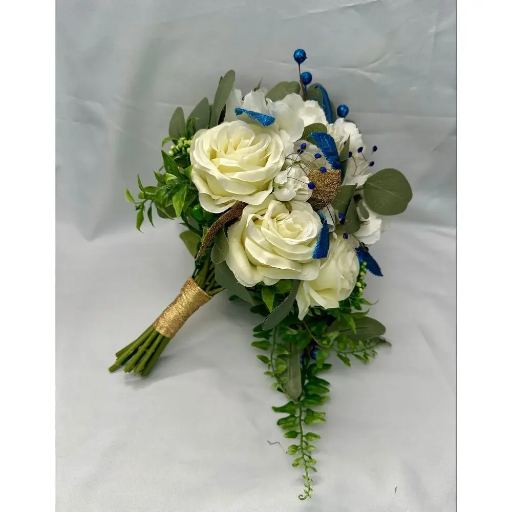 Homecoming prom floral bouquet artificial royal blue White off white gold